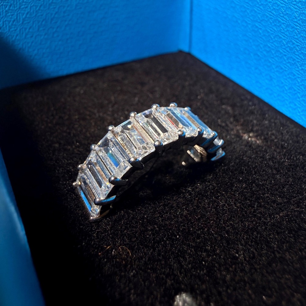 Bella Luce 5CTW Simulated Diamond Emerald Cut Eternity Ring Sterling Silver Sz 6